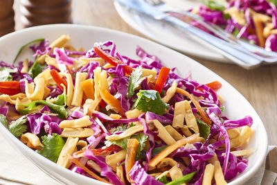 Red cabbage slaw with crunchy noodles