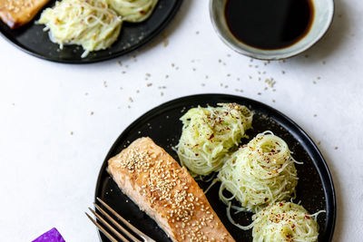 Salmon with Asian Guacamole Noodles