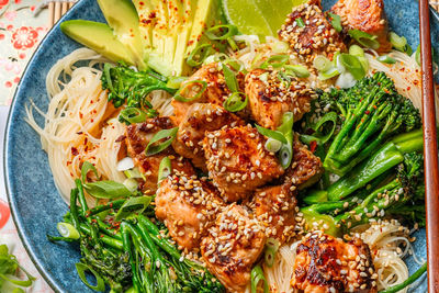 Chang's Teriyaki Salmon Bowl with Rice Vermicelli and Broccolini