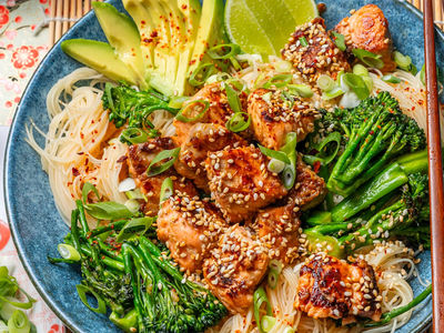 Chang's Teriyaki Salmon Bowl with Rice Vermicelli and Broccolini