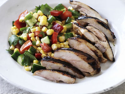 Marinated chicken thighs with a salsa salad