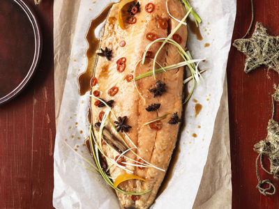 Poached Whole Salmon Fillet with Asian Flavours
