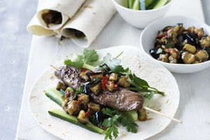 Five Spice Lamb Fillet and Eggplant Tortillas