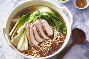 Chicken and bok choy noodle soup