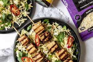 Fried Noodle Salad with Tofu Skewers