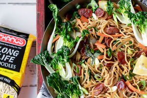 Noodle Stir Fry with Chinese Sausage