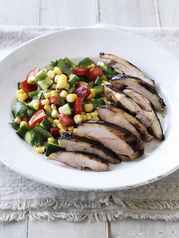 Marinated chicken thighs with a salsa salad