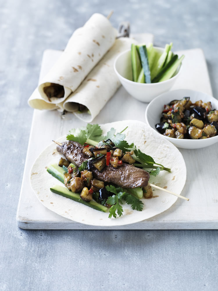 Five Spice Lamb Fillet and Eggplant Tortillas