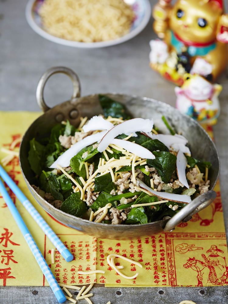 Pork, Spinach and Coconut Noodle Salad