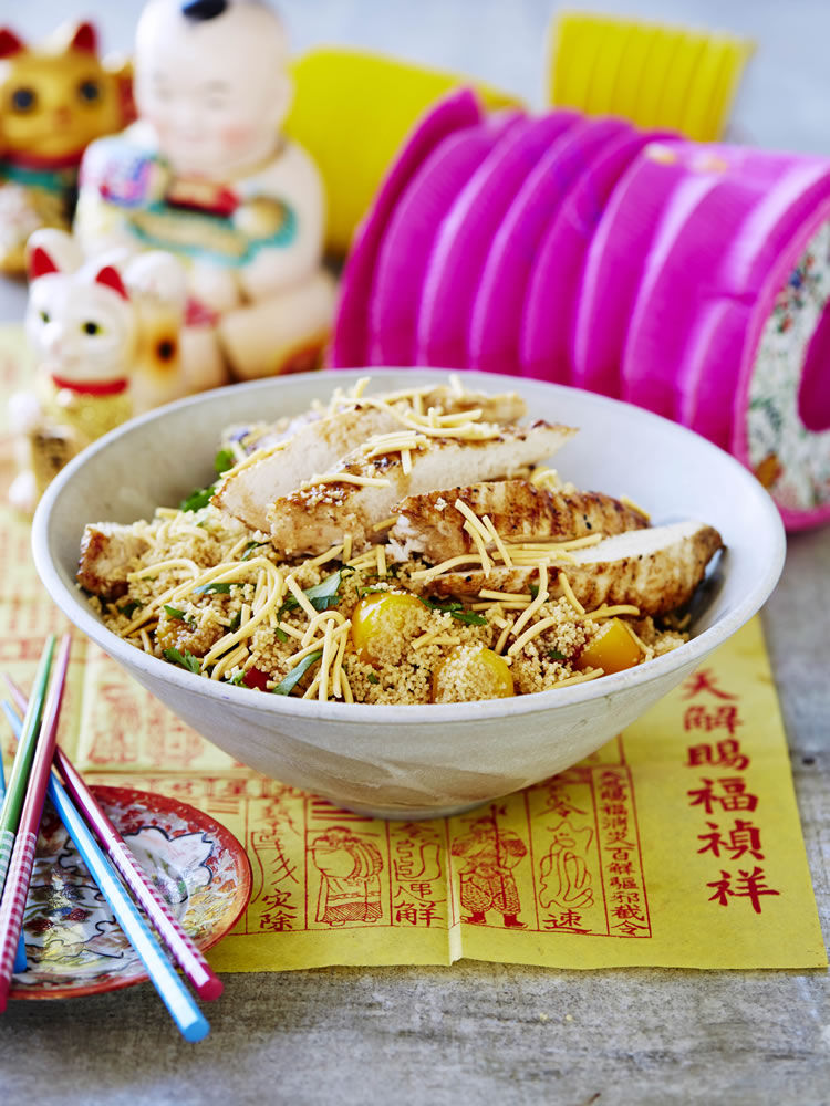 Spiced Chicken with Couscous and Noodle Salad