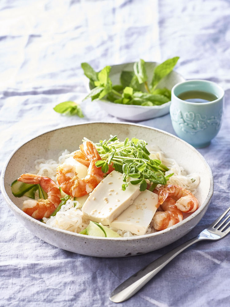 Chilled prawn, tofu and ginger noodle salad