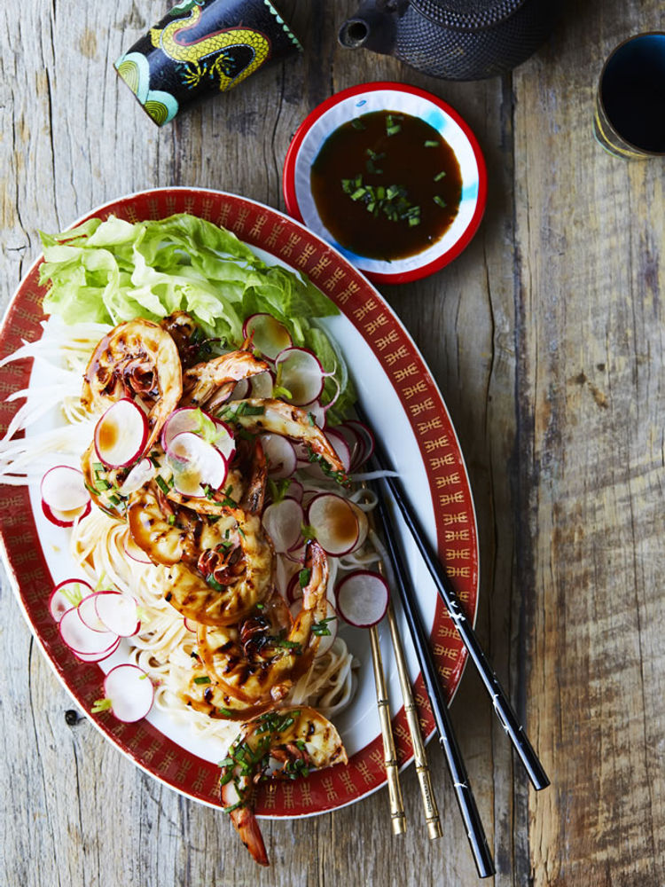 Grilled King Prawns with Pad Thai noodles lime and mint