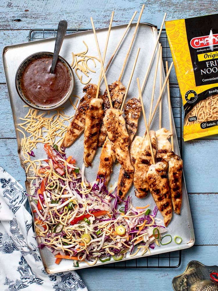 Orange Skewers with Noodle Salad