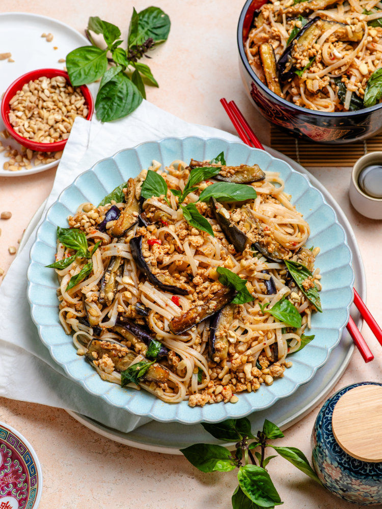 Thai Basil Chicken & Eggplant Noodle Bowl Thai Basil Chicken & Eggplant Noodle Bowl