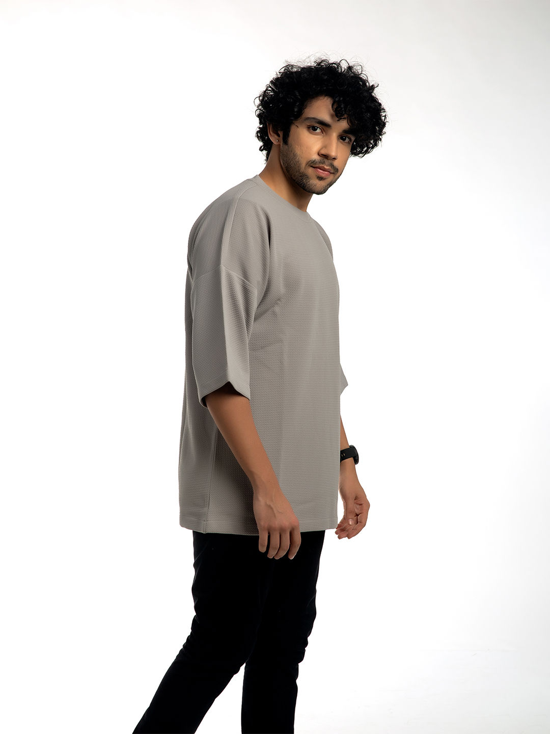 Pique Textured Light Grey Oversized T-Shirt