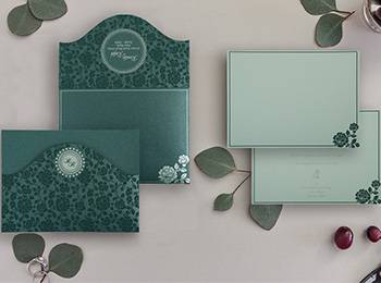 Green Shimmery Floral Theme Wedding Invitations 