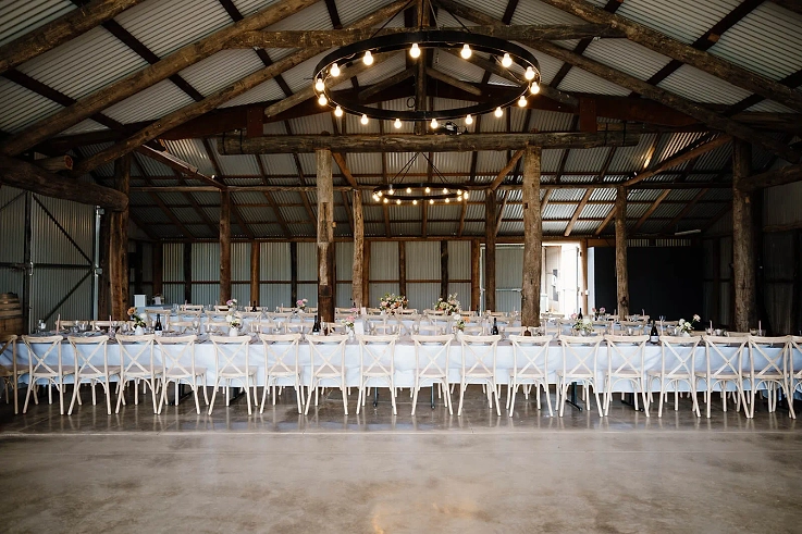 The barn at Mayfield Vineyard in Orange, NSW perfectly styled for a wedding reception.