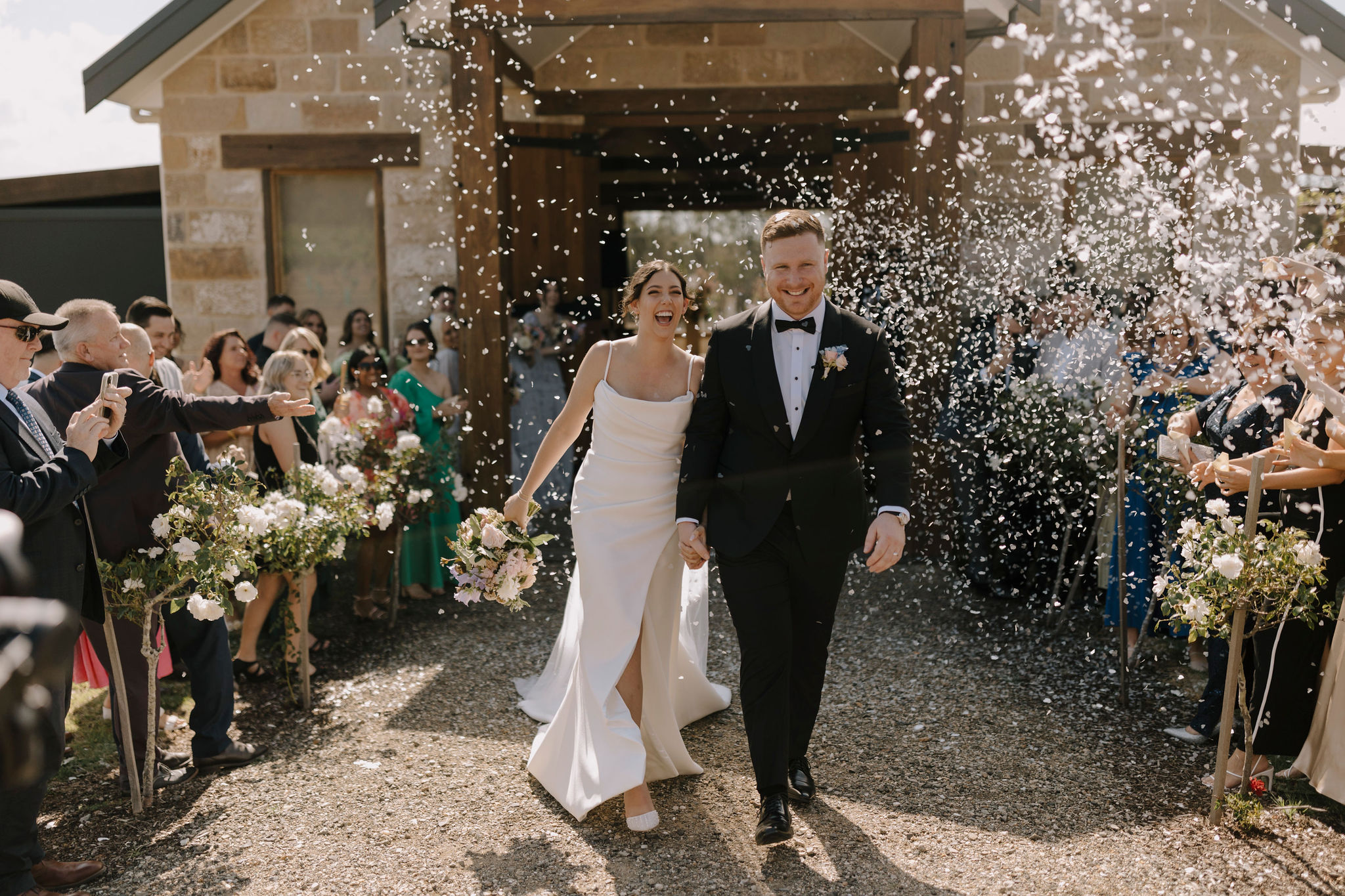 Just married feels at La Vigna's sandstone chapel in the Hunter Valley.