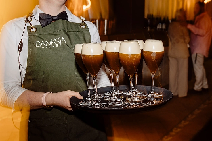 Espresso martinis to wrap up Sarah and Dom's wedding at Banksia Orange