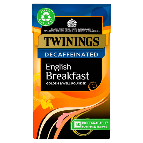 Twinings English Breakfast Decaffeinated 40 Plant-Based Tea Bags 109g