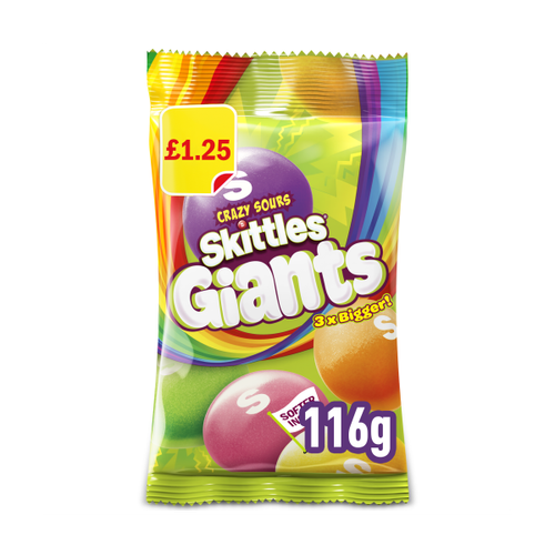 Skittles Giants Vegan Chewy Sour Sweets Fruit Flavoured Treat Bag PMP £1.25 116g