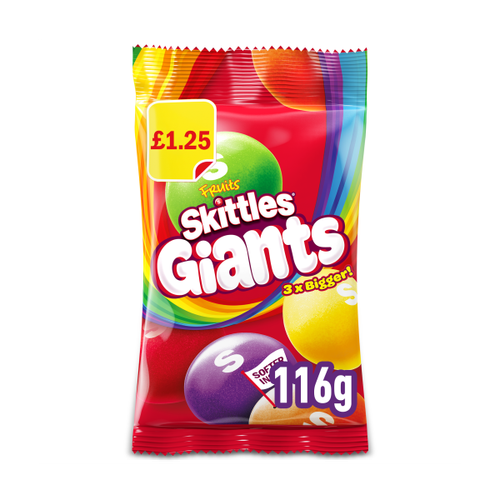 Skittles Giants Vegan Chewy Sweets Fruit Flavoured Treat Bag PMP £1.25 116g