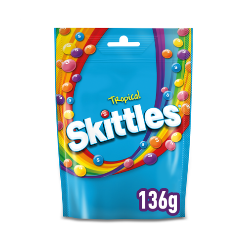 Skittles Vegan Chewy Sweets Tropical Fruit Flavoured Pouch Bag 136g