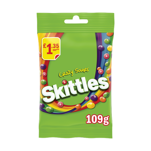 Skittles Vegan Chewy Crazy Sour Sweets Fruit Flavoured Treat Bag £1.35 PMP 109g