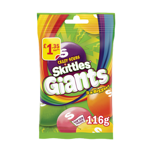 Skittles Giants Vegan Chewy Sour Sweets Fruit Flavoured Treat Bag £1.35 PMP 116g