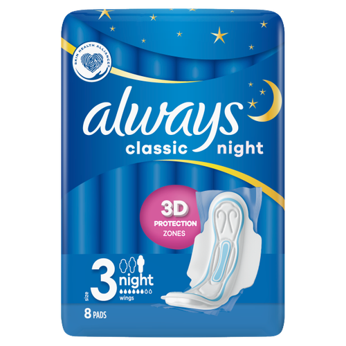 Always Classic Night Sanitary Towels (Size 3) Wings 8's