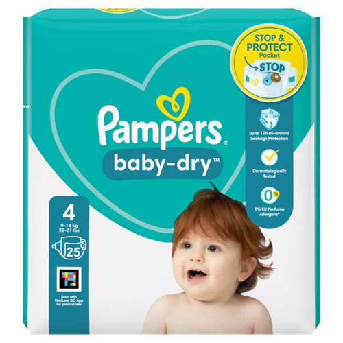 Pampers Baby-Dry Size 4, 25 Nappies, 9kg-14kg, Carry Pack