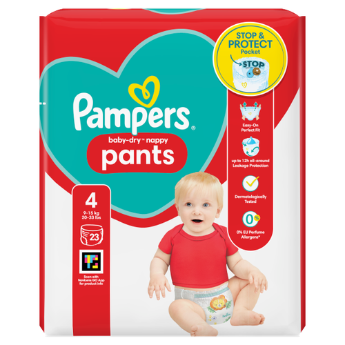 Pampers Baby-Dry Nappy Pants Size 4, 23 Nappies, 9kg-15kg, Carry Pack