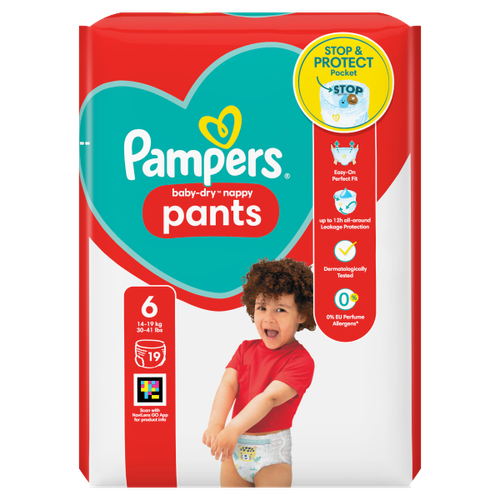 Pampers Baby-Dry Nappy Pants Size 6, 19 Nappies, 14kg - 19kg, Carry Pack