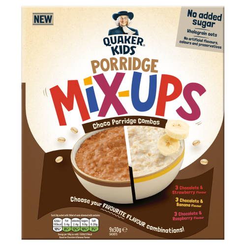Quaker Kids Porridge Mix-Ups Chocolate Porridge Combos 9x30g
