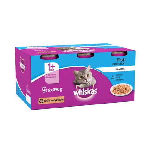 Whiskas Adult Wet Cat Food Tins Fish in Jelly 6 x 390g We Get Any Stock