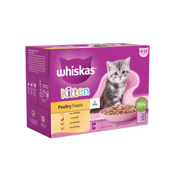 Whiskas Kitten Poultry Feasts Wet Cat Food Pouches in Jelly 12 x 85g We Get Any Stock
