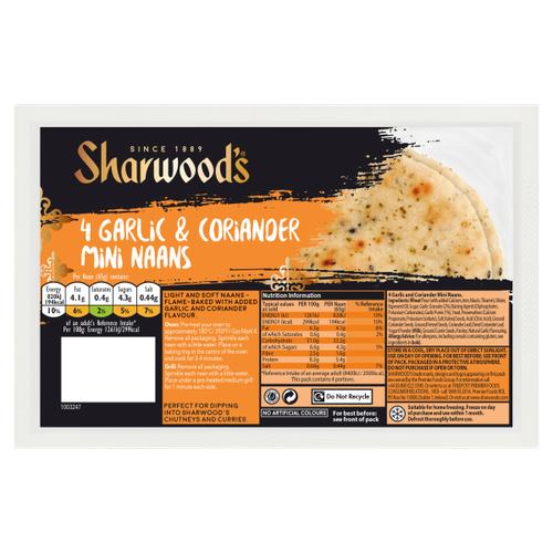 Sharwood's 4 Garlic & Coriander Mini Naans