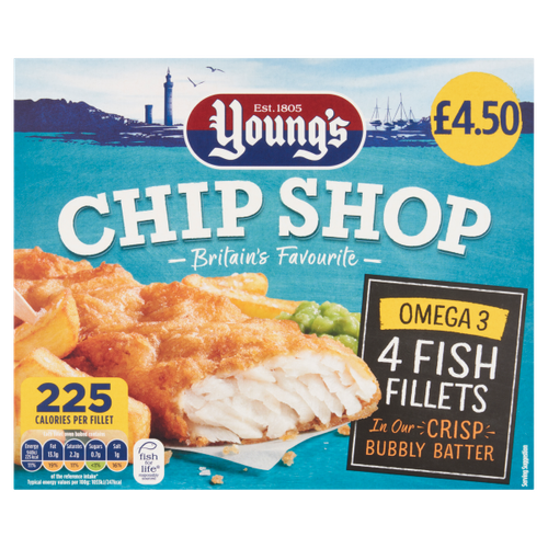 Young's Chip Shop Battered 4 Fish Fillets £4.50 400g