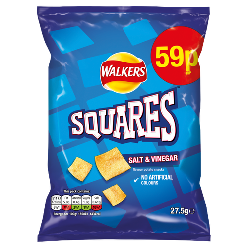 Walkers Squares Salt & Vinegar Snacks 59p RRP PMP 27.5g