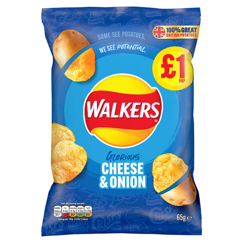 Walkers Cheese & Onion Crisps £1 RRP PMP 65g