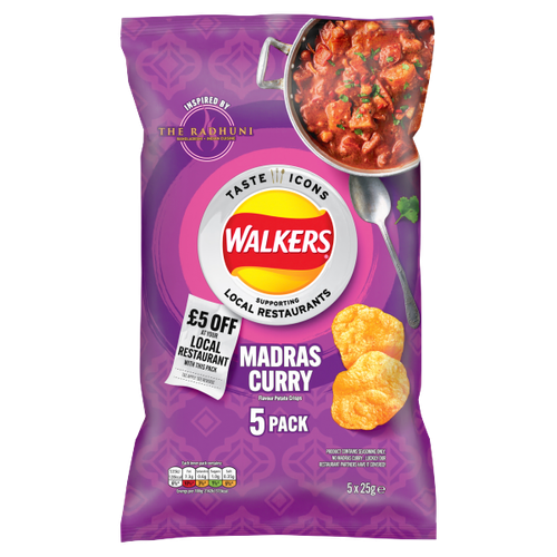 Walkers Madras Curry Flavour Multipack Crisps 5x25g