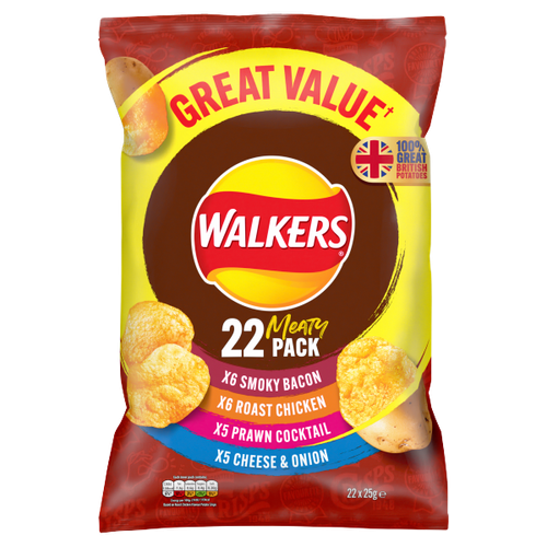 Walkers Meaty Variety Multipack Crisps 22x25g