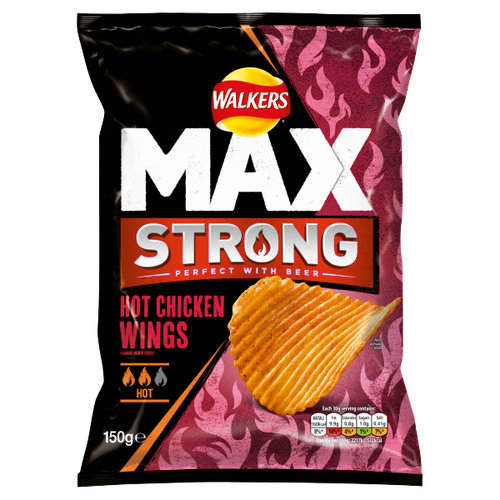 Walkers Max Strong Hot Chicken Wings Sharing Crisps 150g