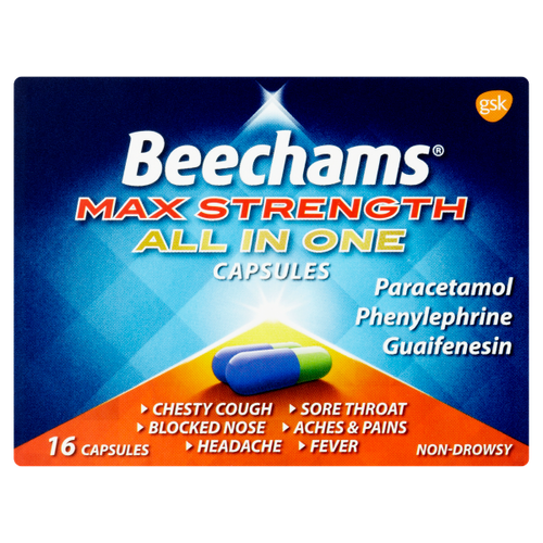 Beechams Max Strength All in One Cold and Flu Capsules 16s