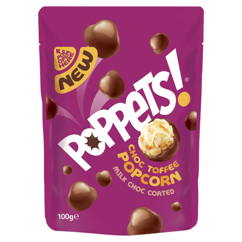 Poppets Choc Toffee Popcorn Milk Choc Coated 100g