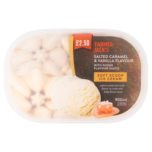 Farmer Jack's Salted Caramel & Vanilla Flavour with Fudge Flavour Sauce Soft Scoop Ice Cream 900ml