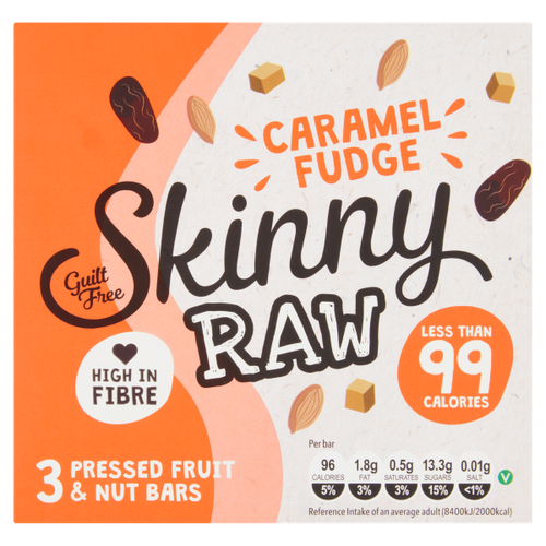 Skinny Raw Caramel Fudge Pressed Fruit & Nut Bars 3 x 28g