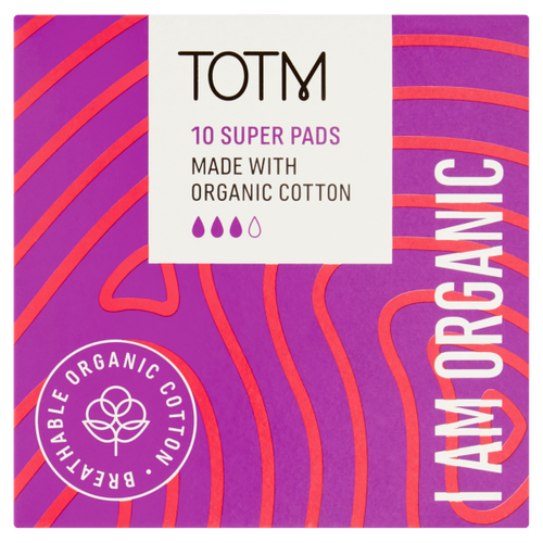 TOTM Organic Cotton Super Pads with Wings 10 Pack