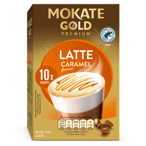 Mokate Gold Premium Latte Caramel Flavour Instant Coffee Drink 10x14g