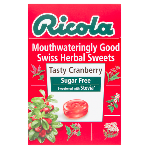 Ricola Mouthwateringly Good Swiss Herbal Sweets Tasty Cranberry Sugar Free 45g